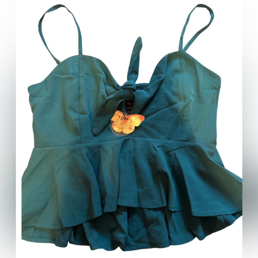 NWT AGQT Teal Sleeveless Peplum Top